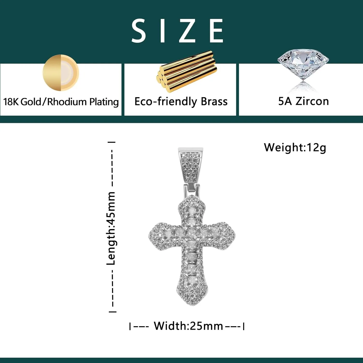 Lulu Mel Iced Out Colorful Cross Pendant Necklace With Stainless Steel Rope Chain, White Gold Plated Hip Hop Rhinestone Cross Chains For Men Women