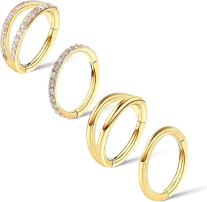 Lusofie 4Pcs Hinged Hoop Earring Nose Ring Hoop Surgical Steel Clicker Earring Hoops Piercing Jewelry for Women Men