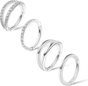 Lusofie 4Pcs Hinged Hoop Earring Nose Ring Hoop Surgical Steel Clicker Earring Hoops Piercing Jewelry for Women Men