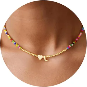 M MOOHAM Cute 3D Initial Necklaces for Girls Women Gifts - Colorful Beaded Tiny Heart Initial Necklace Choker Letter Necklace Jewelry for Teen Girls Trendy Birthday Graduation Dance Recital Gifts