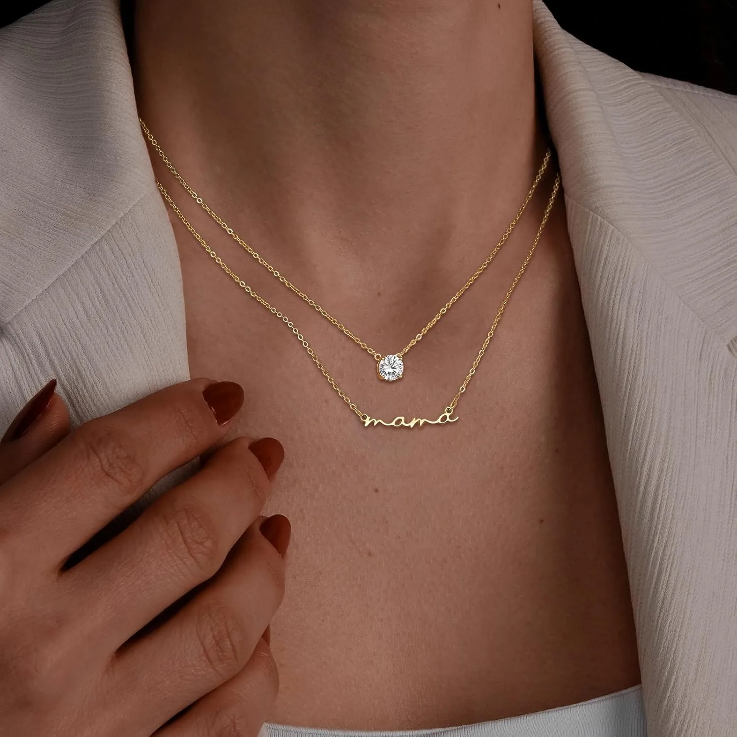 Mama Necklaces for Women 18K Gold Layered Mom Pendant Necklace With CZ Mother's Day for New Mom Mama Gifts