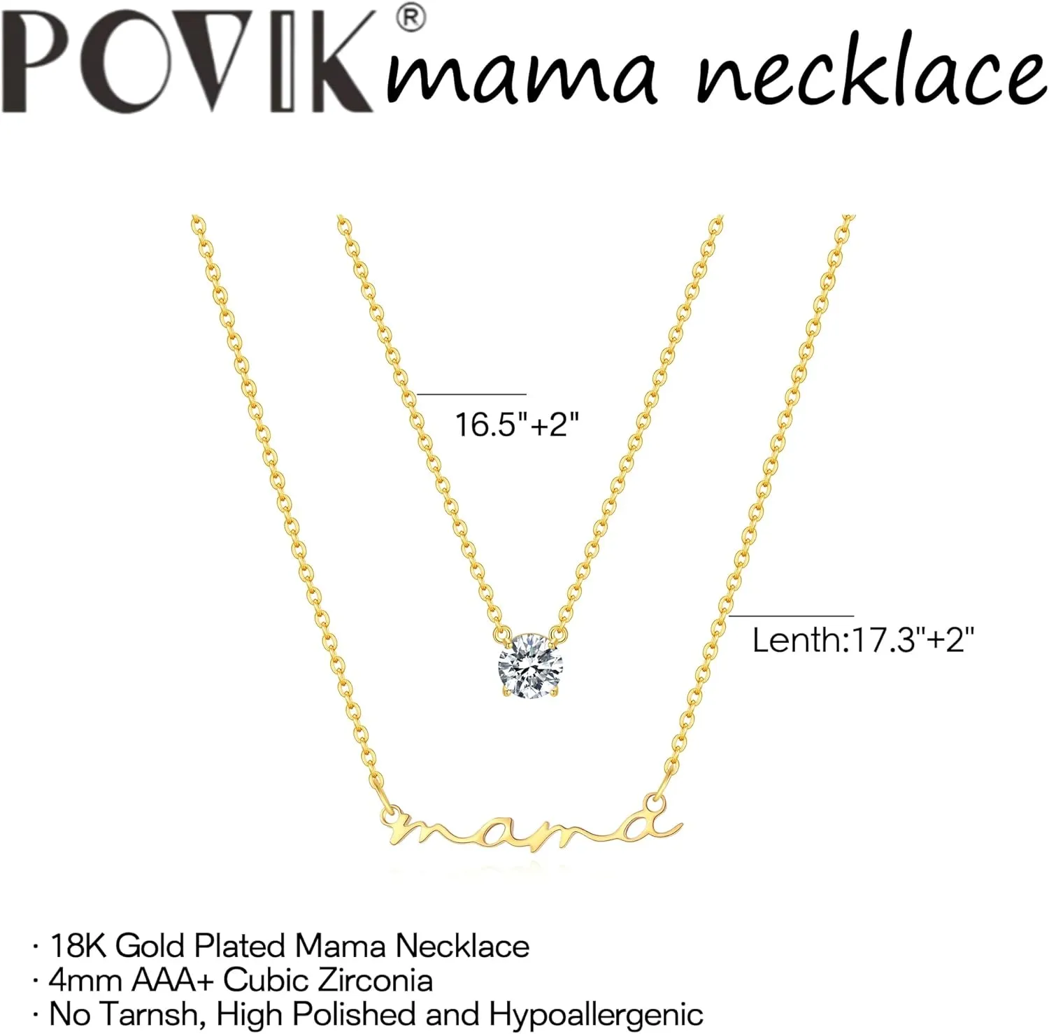 Mama Necklaces for Women 18K Gold Layered Mom Pendant Necklace With CZ Mother's Day for New Mom Mama Gifts