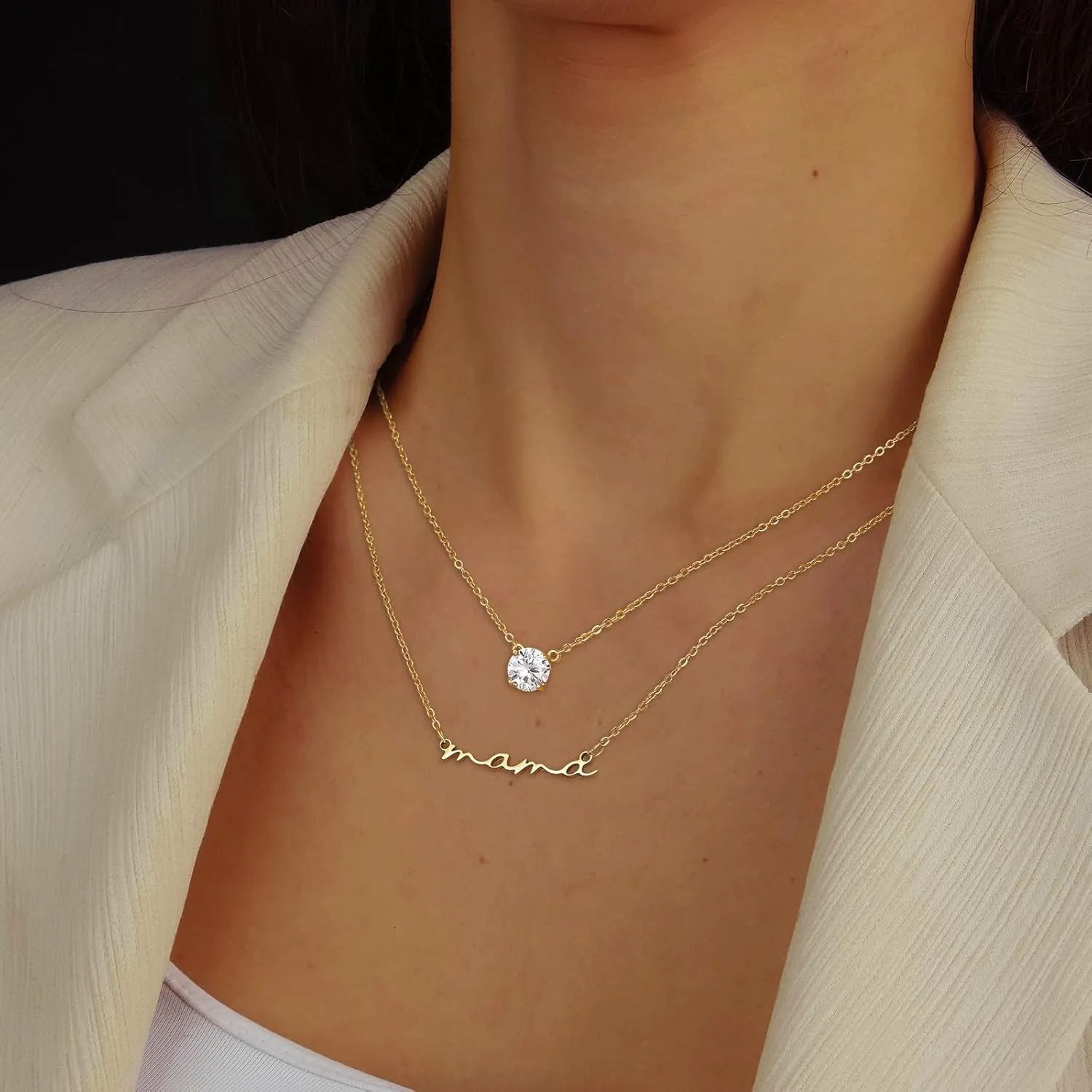 Mama Necklaces for Women 18K Gold Layered Mom Pendant Necklace With CZ Mother's Day for New Mom Mama Gifts