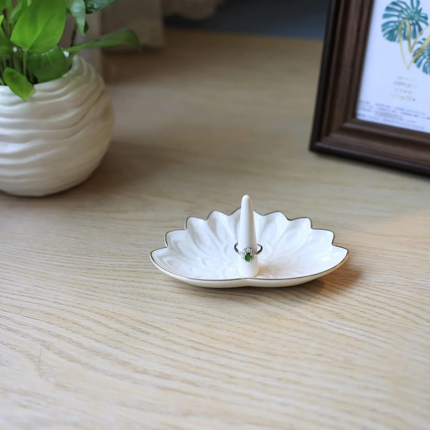 Mandala Ring Holder, Lotus Jewelry Holder Decorative, Anniversary Birthday Gifts for Women/Girls Her, Ceramic White