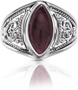 Marquis Garnet 925 Sterling Silver Ring - Delicate BOHO Chic Jewelry - Fashionable and Stylish for Women with Velvet Gift Bag/Box - Made by Indian Artisans - Size 6-9