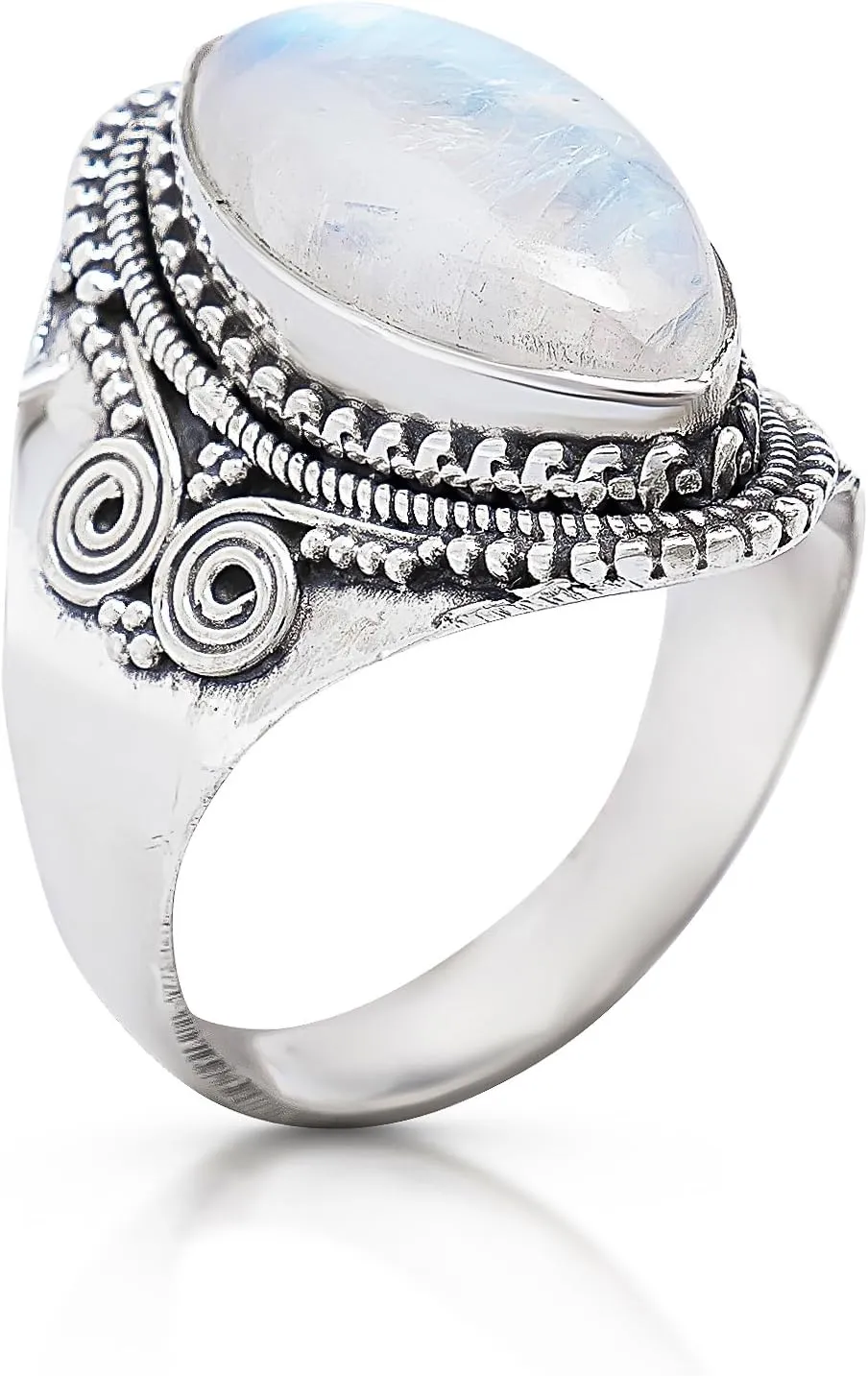 marquis Moonstone 925 Sterling Silver Ring - Delicate BOHO Chic Jewelry - Fashionable and Stylish for Women with Velvet Gift Bag/Box - Made by Indian Artisans - Size 6-10