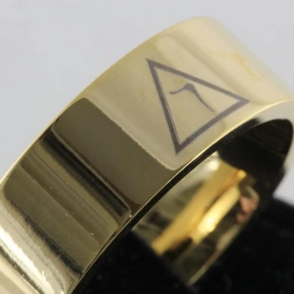 Mason Zone Freemason Rings for Men - Scottish Rite - Gold Color Freemason Ring 14th Degree Grand Elect Mason Symbol - Gold Tungsten Band Masonic Jewelry