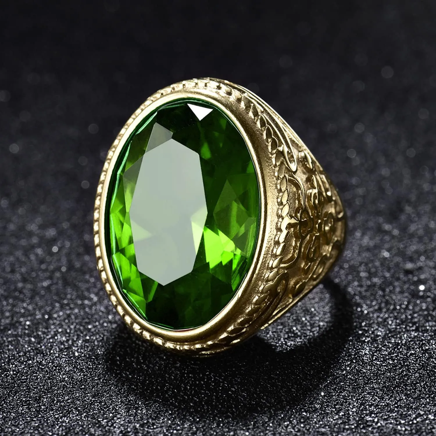 MASOP VOGU Classic Male Jewelry Stainless Steel Oval Cubic Zirconia Solitaire Ring Fashion Jewelry Accessories Size 8-12