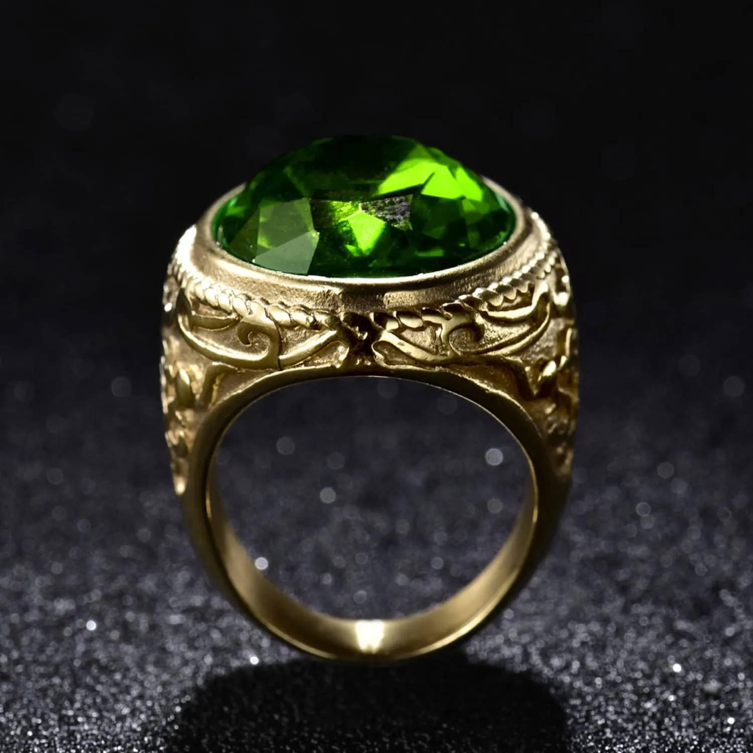 MASOP VOGU Classic Male Jewelry Stainless Steel Oval Cubic Zirconia Solitaire Ring Fashion Jewelry Accessories Size 8-12