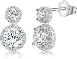 MDFUN 18K White Gold/Yellow Gold Plated Fashionable Cubic Zirconia Stud Earrings for Women and Men, Round/Square/Heart/Teardrop