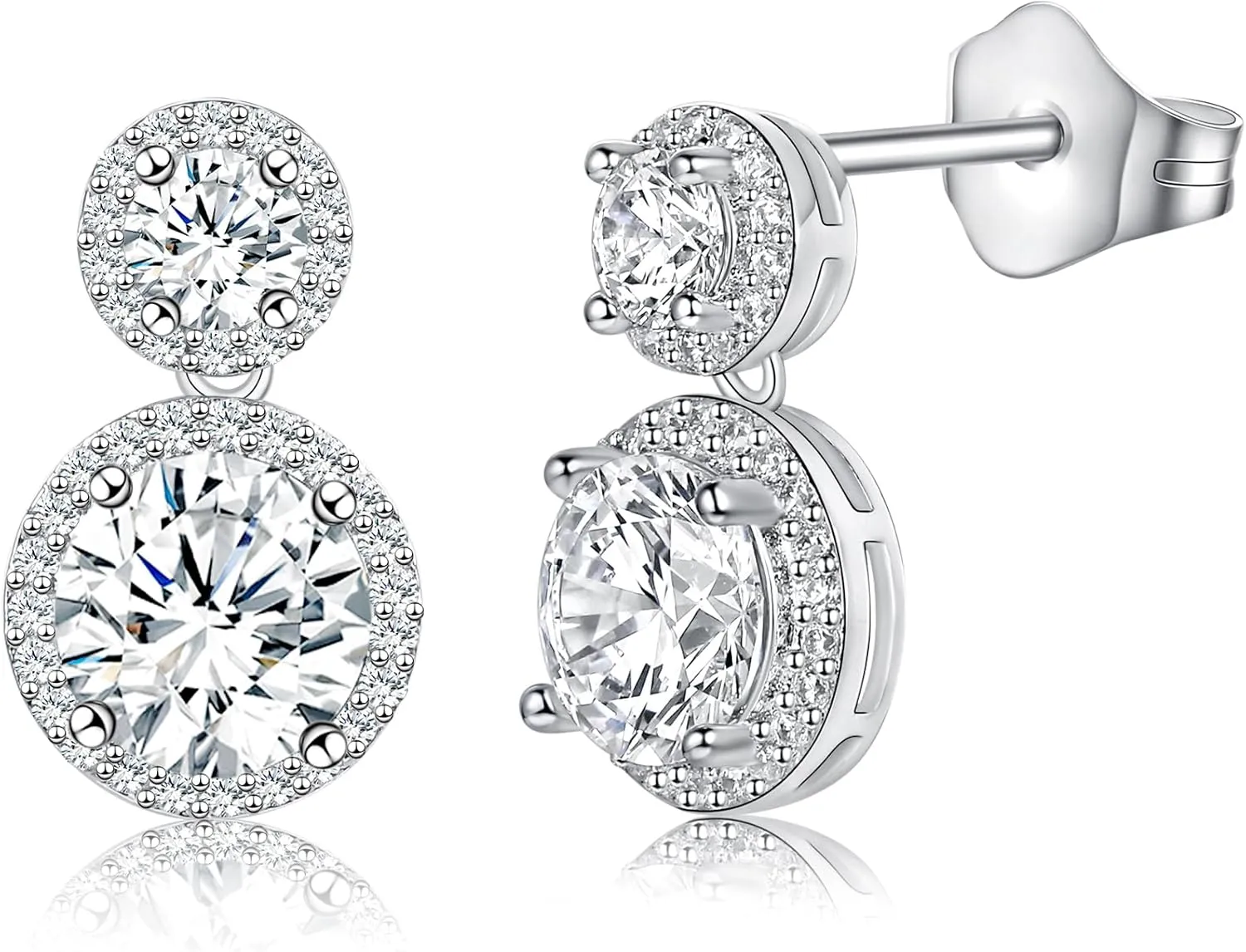 MDFUN 18K White Gold/Yellow Gold Plated Fashionable Cubic Zirconia Stud Earrings for Women and Men, Round/Square/Heart/Teardrop
