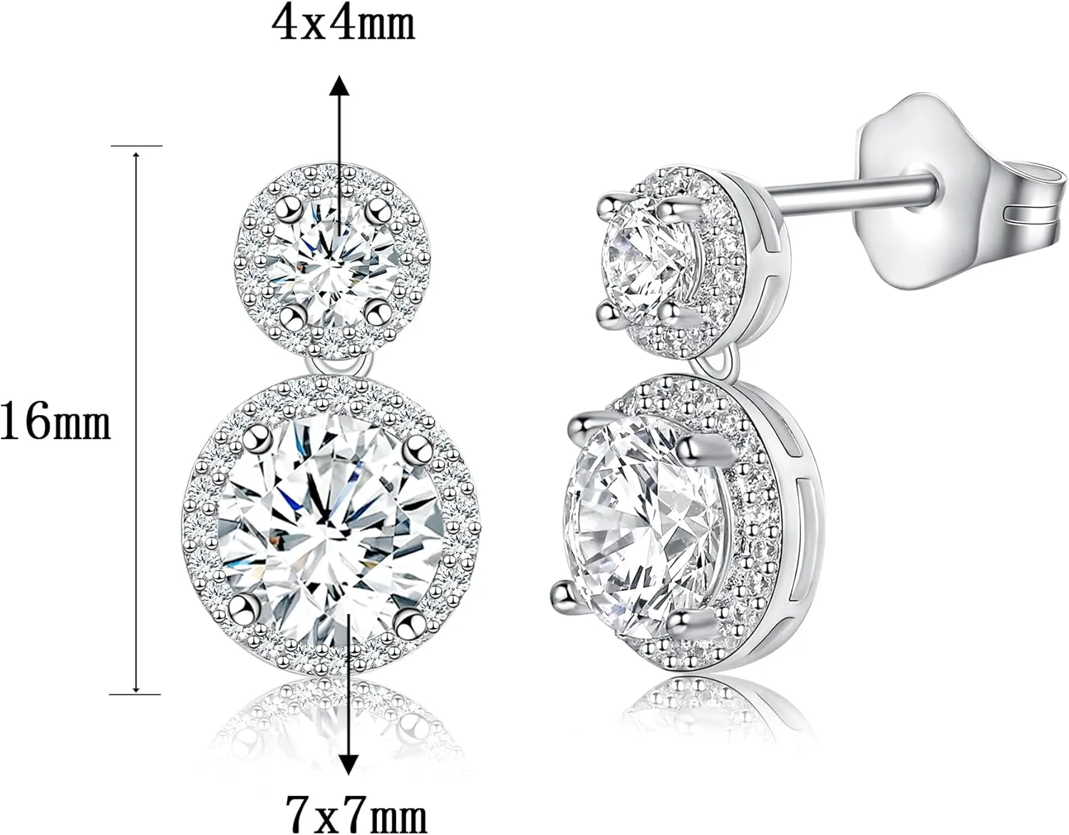 MDFUN 18K White Gold/Yellow Gold Plated Fashionable Cubic Zirconia Stud Earrings for Women and Men, Round/Square/Heart/Teardrop