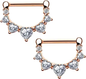 Melighting 2pcs 14G Nipple Rings Surgial Steel 316L Piercing Jewelry Shiny Heart Clear CZ Nipple Bars Rose Gold 14mm