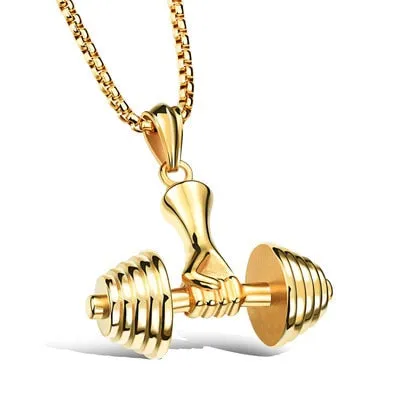 Men\\\\&#39;s Fashion Classic Design Fitness Master Hand-Held Dumbbell Pendant Hip Hop Rapper Prom Party Necklace