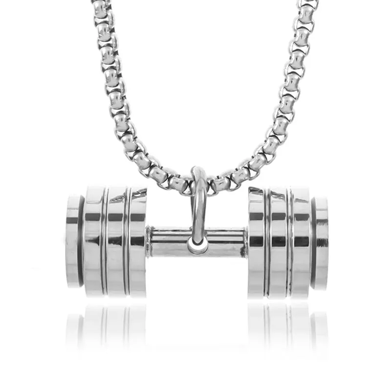 Men\\\\&#39;s Fashion Classic Design Fitness Master Hand-Held Dumbbell Pendant Hip Hop Rapper Prom Party Necklace