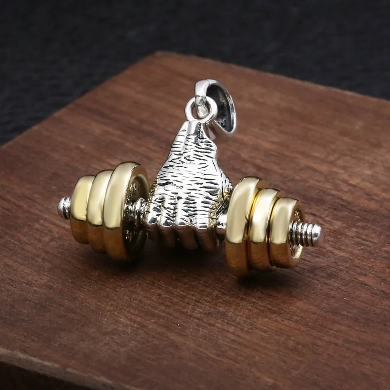 Men\\\\&#39;s Fashion Classic Design Fitness Master Hand-Held Dumbbell Pendant Hip Hop Rapper Prom Party Necklace