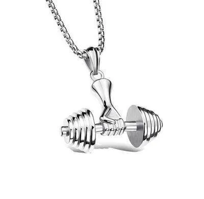 Men\\\\&#39;s Fashion Classic Design Fitness Master Hand-Held Dumbbell Pendant Hip Hop Rapper Prom Party Necklace