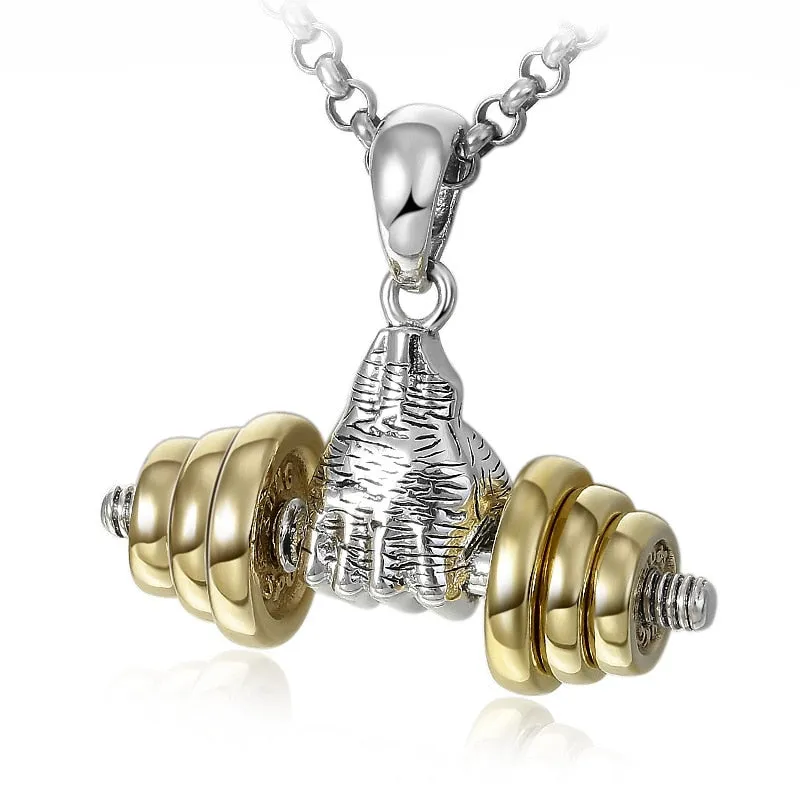 Men\\\\&#39;s Fashion Classic Design Fitness Master Hand-Held Dumbbell Pendant Hip Hop Rapper Prom Party Necklace