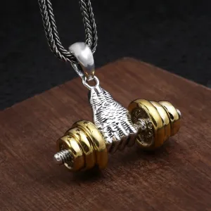 Men\\\\&#39;s Fashion Classic Design Fitness Master Hand-Held Dumbbell Pendant Hip Hop Rapper Prom Party Necklace