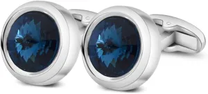 Mens Cufflinks Elegant Style Cuff Link Super Shiny Navy Blue Crystal Circular Cufflinks with Gift Box