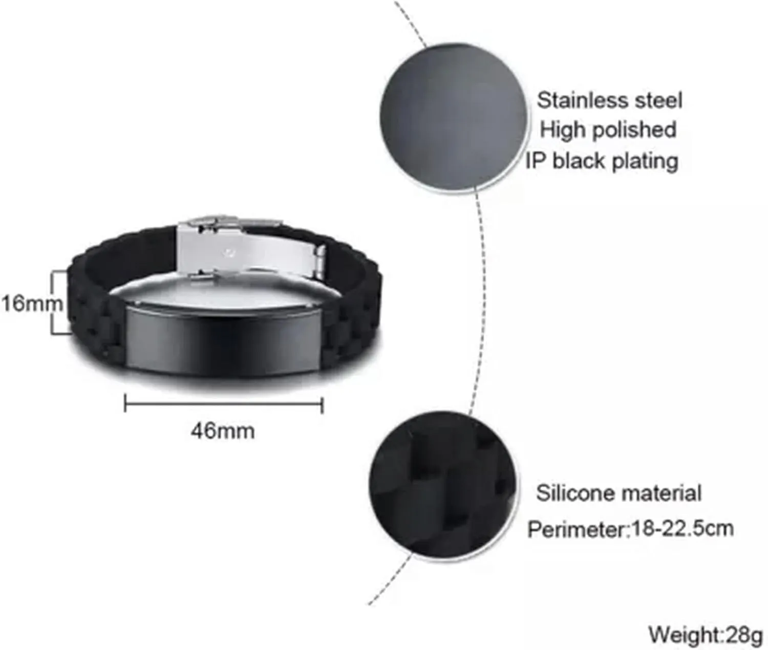 Mens Stainless Steel Black Cross Silver English Bible Lords Prayer Link Bracelet-Latin