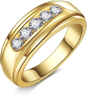 Mens Wedding Band 14K Gold/White Gold Plated Cubic Zirconia Rings for Men Engagement Rings Channel Set Classic Round Cut 8mm Promise Wedding Ring for Him Size 8-12