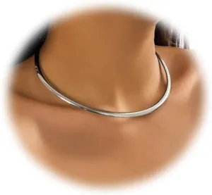 Metal Pearl Open Choker Necklace Adjustable Gold Pearl Choker Necklaces for Women Round Open Cuff Necklace Elegant Cuff Collar Necklace Statement Chain Necklace for Women (Silver With Clasp)