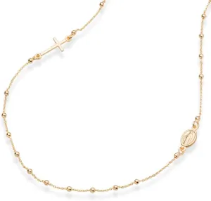 Miabella 18K Gold Over 925 Sterling Silver Italian Rosary Beaded Sideways Dainy Cross Necklace Chain for Women, Made in Italy