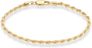 Miabella 18K Gold Over Sterling Silver Italian 2mm, 3mm Diamond-Cut Braided Rope Chain Anklet Ankle Bracelet for Women, 925 Made in Italy