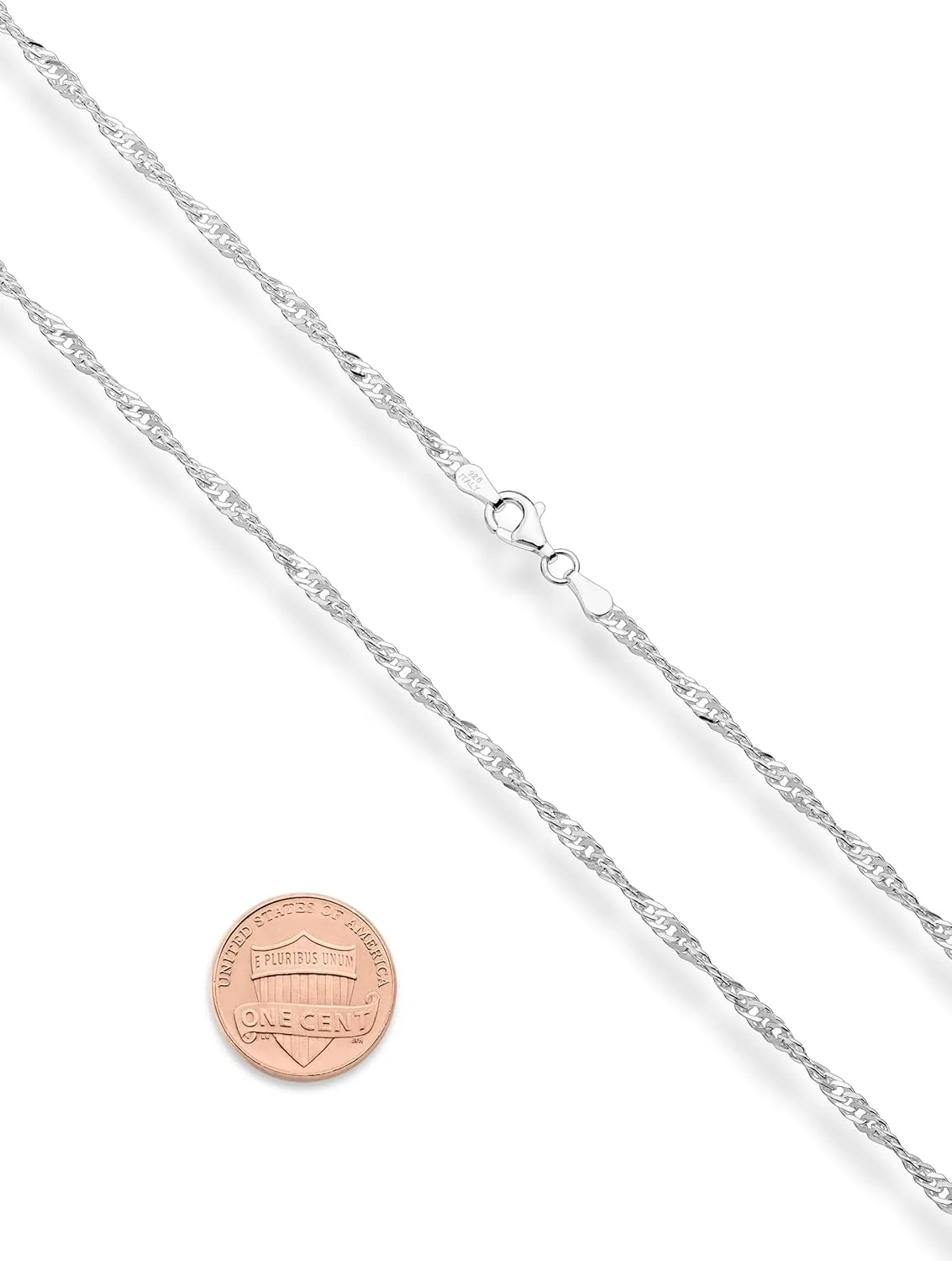 Miabella 925 Sterling Silver Italian 3mm Singapore Chain Necklace for Women, Made in Italy