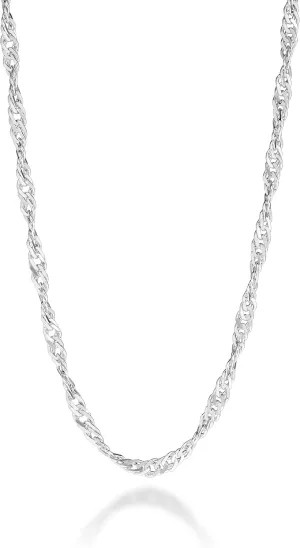 Miabella 925 Sterling Silver Italian 3mm Singapore Chain Necklace for Women, Made in Italy