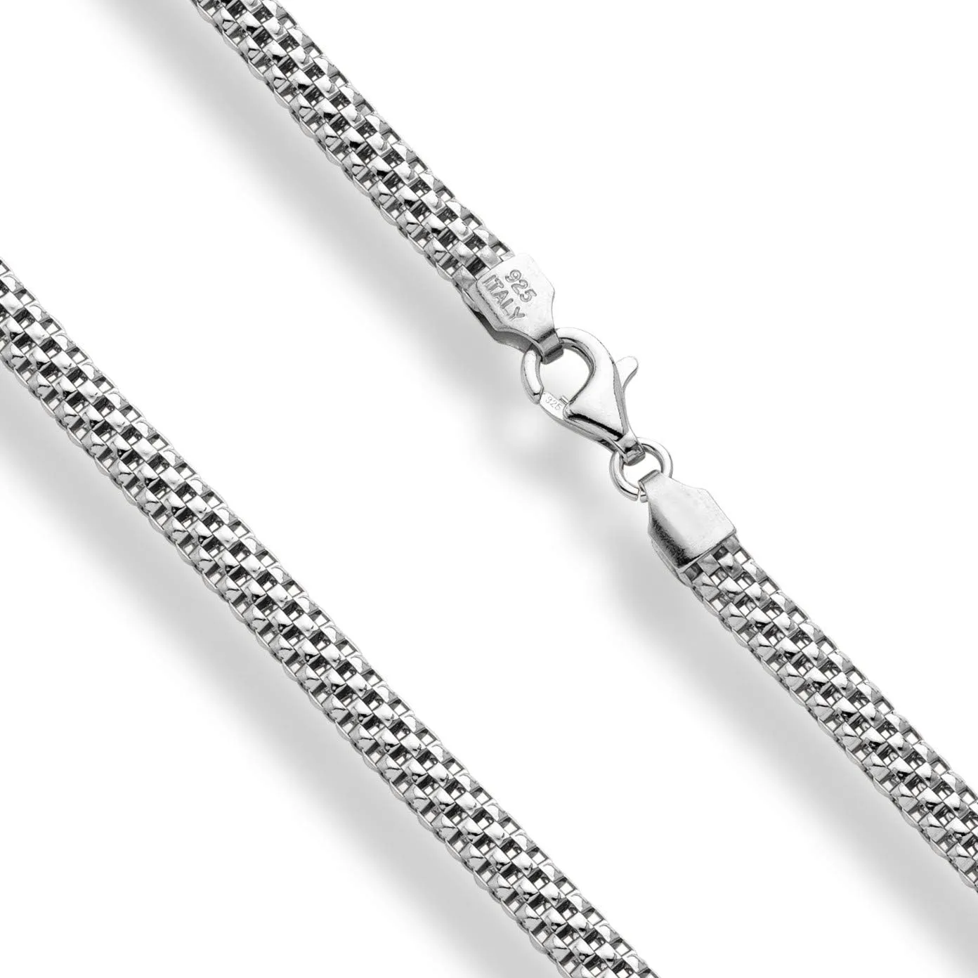 Miabella 925 Sterling Silver Italian 4mm Mesh Link Chain Necklace for Women, Made in Italy