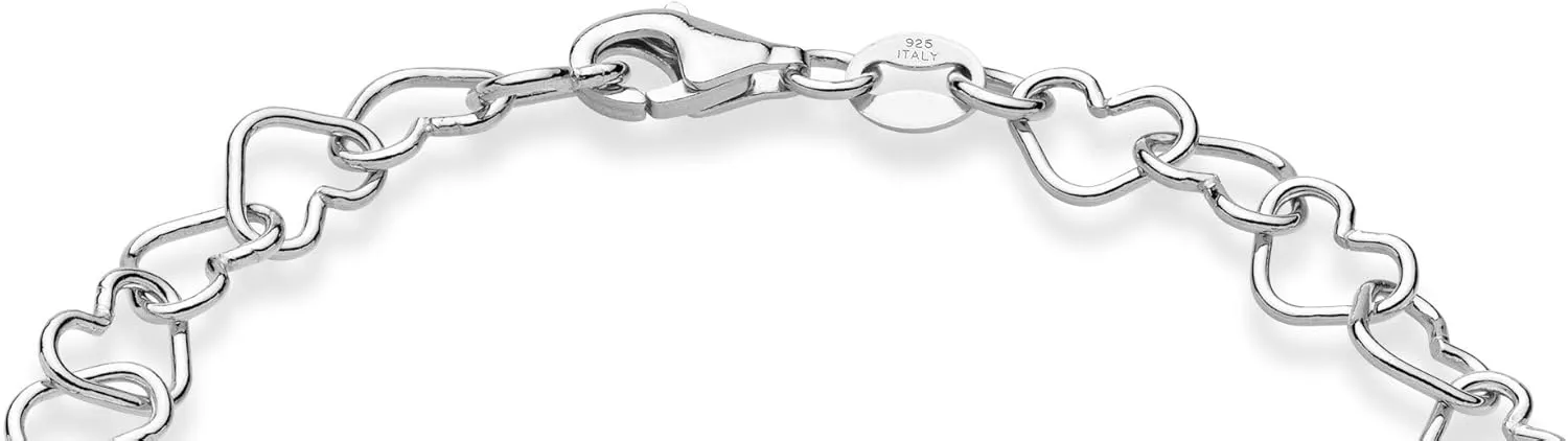 Miabella 925 Sterling Silver Italian Rolo Heart Link Chain Anklet Ankle Bracelet for Women, Made in Italy