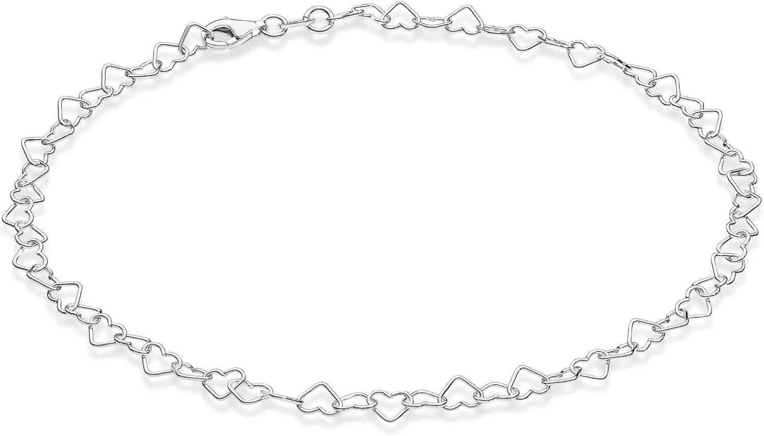 Miabella 925 Sterling Silver Italian Rolo Heart Link Chain Anklet Ankle Bracelet for Women, Made in Italy