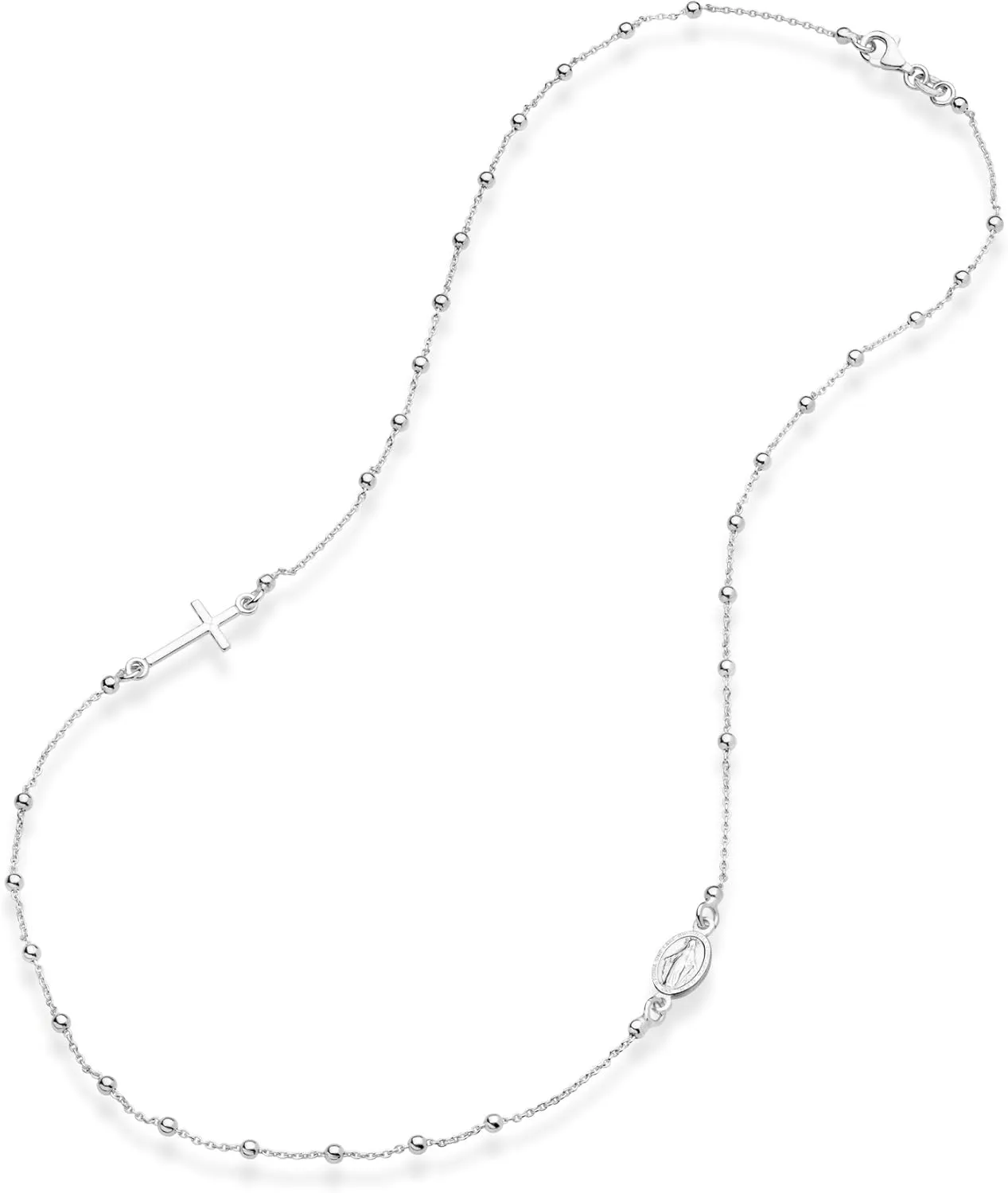 Miabella 925 Sterling Silver Italian Rosary Beaded Sideways Cross Dainty Chain Necklace for Women Made in Italy