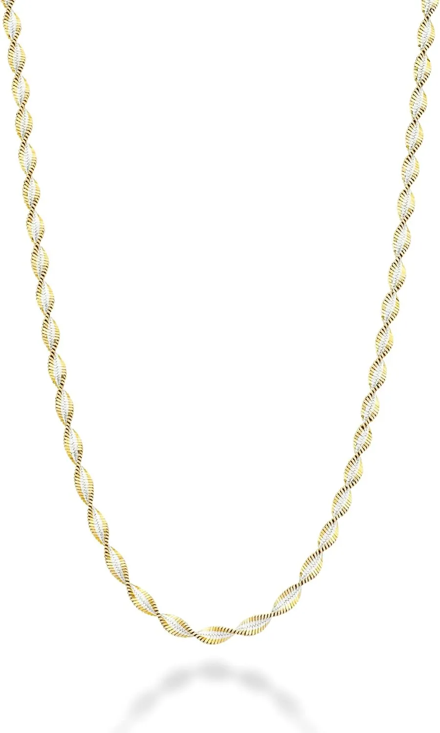 Miabella 925 Sterling Silver Italian Solid 2.5mm Two-Tone Twisted Herringbone Chain Necklace for Women Made in Italy