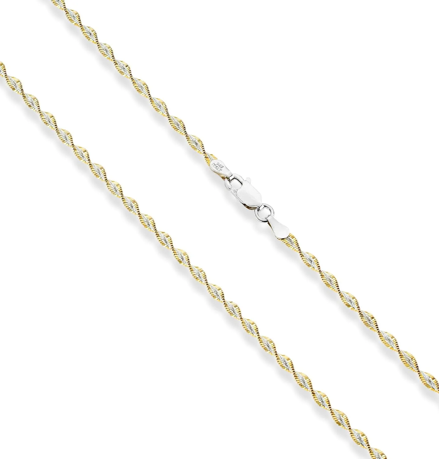 Miabella 925 Sterling Silver Italian Solid 2.5mm Two-Tone Twisted Herringbone Chain Necklace for Women Made in Italy