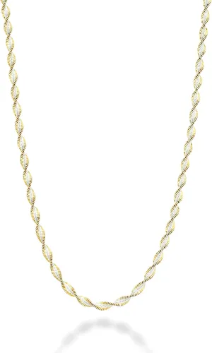 Miabella 925 Sterling Silver Italian Solid 2.5mm Two-Tone Twisted Herringbone Chain Necklace for Women Made in Italy