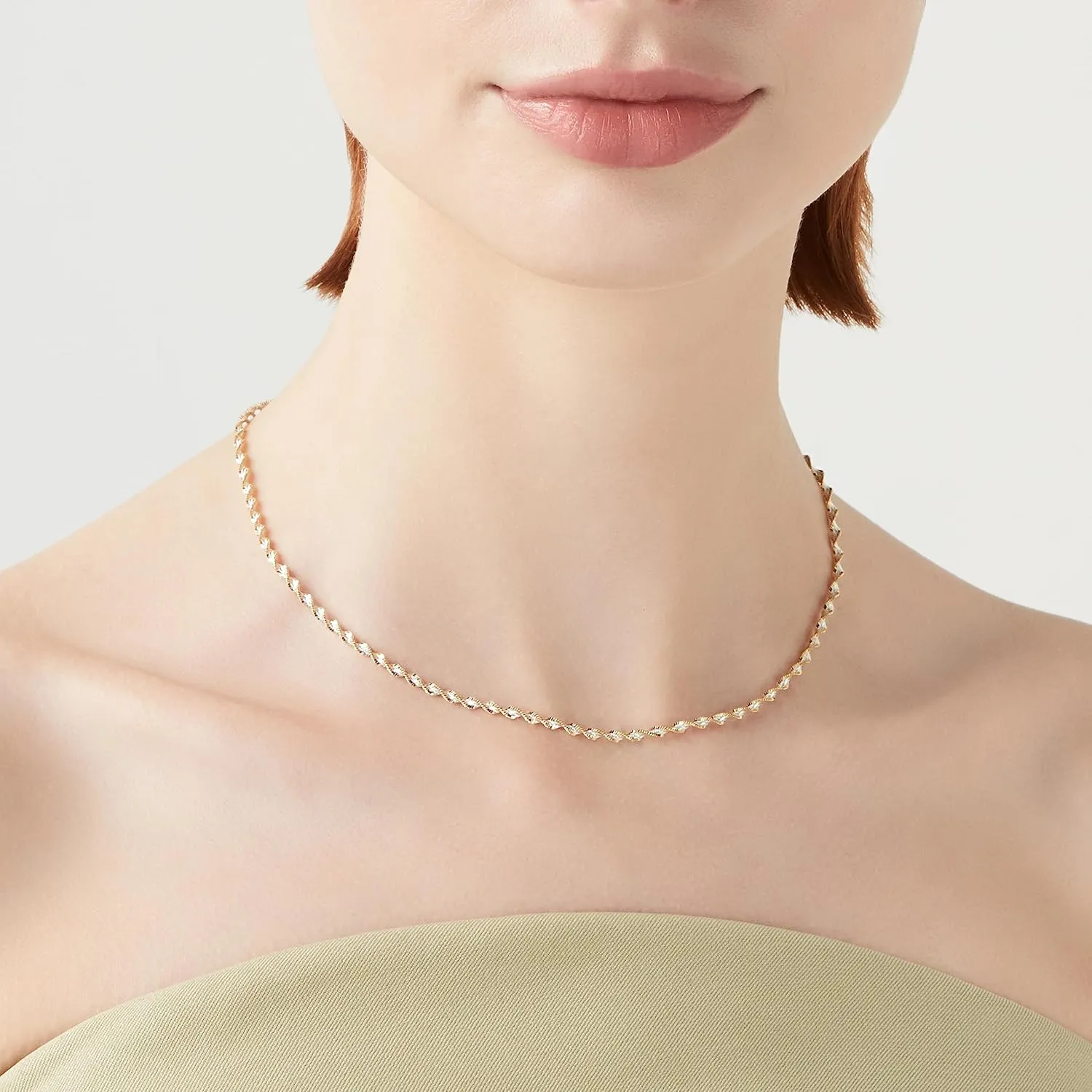Miabella 925 Sterling Silver Italian Solid 2.5mm Two-Tone Twisted Herringbone Chain Necklace for Women Made in Italy