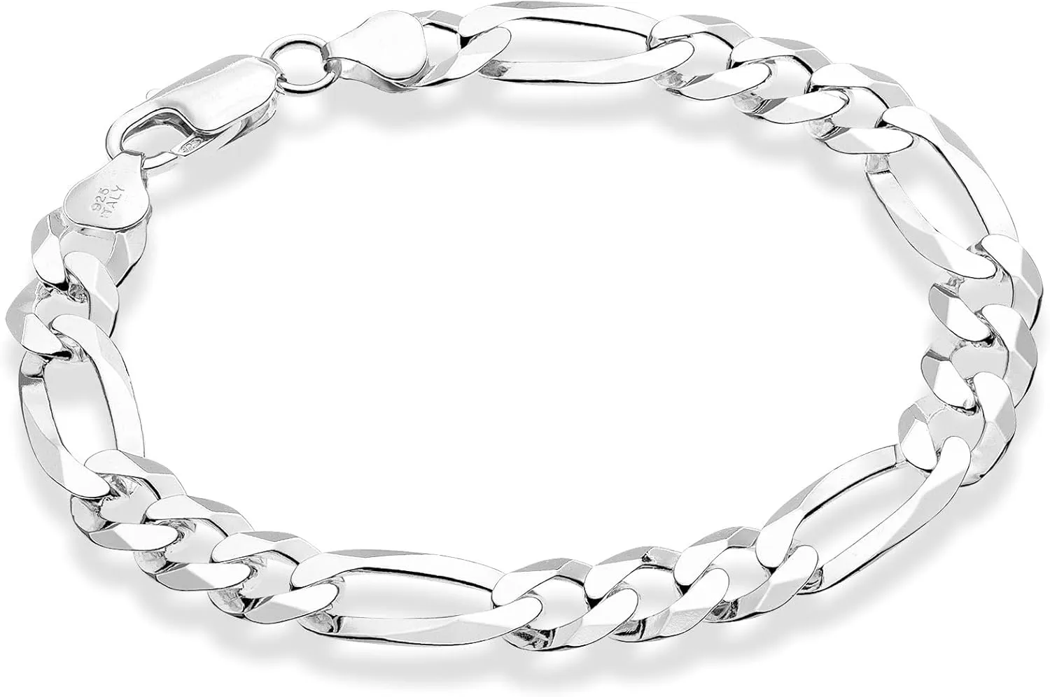 Miabella 925 Sterling Silver Italian Solid 9mm Diamond-Cut Figaro Link Chain Bracelet for Men, Made in Italy