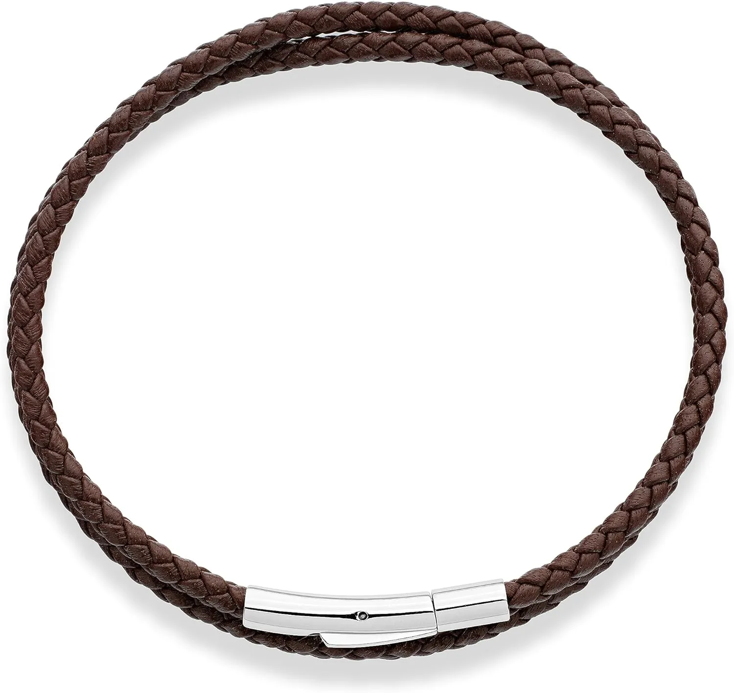 Miabella Genuine Italian Double Wrap Braided Leather Bracelet for Men Women, Stainless Steel Clasp, Made in Italy