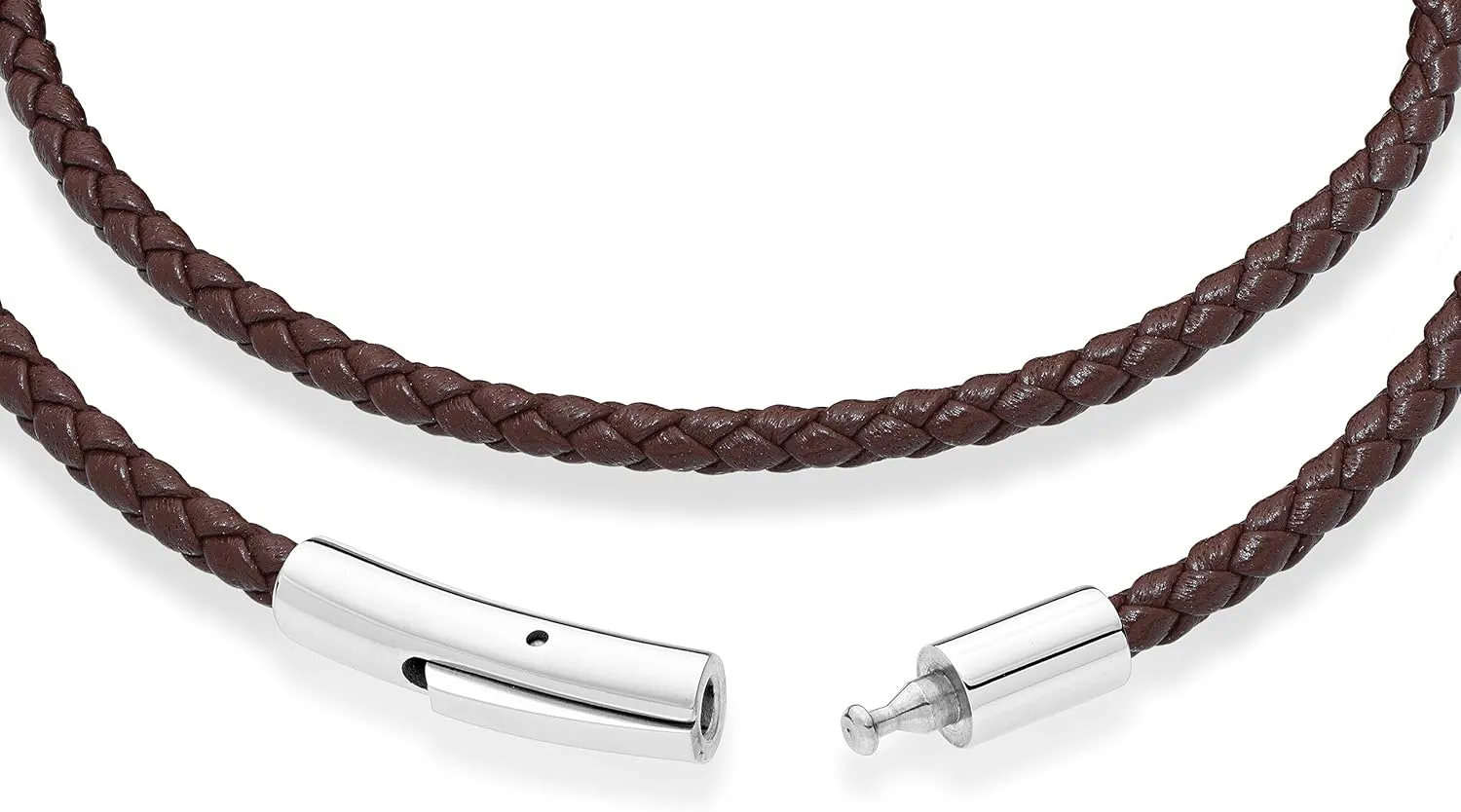 Miabella Genuine Italian Double Wrap Braided Leather Bracelet for Men Women, Stainless Steel Clasp, Made in Italy