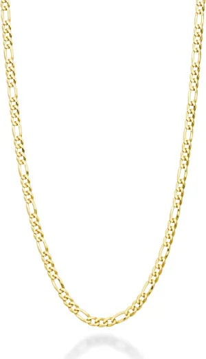 Miabella Italian 925 Sterling Silver, 18K Gold Plated 3mm Diamond-Cut Figaro Link Chain Necklace for Women Men, Made in Italy