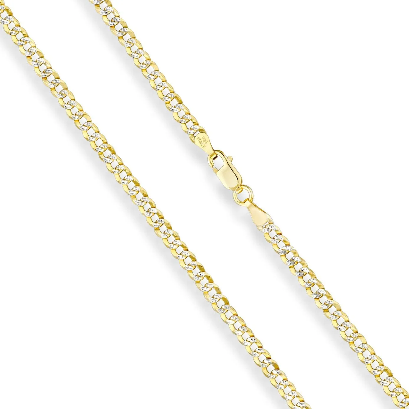 Miabella Italian Solid 18k Gold Over 925 Sterling Silver Two Tone 3.5mm Diamond Cut Cuban Link Curb Chain Necklace for Women, Made in Italy