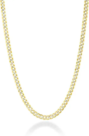 Miabella Italian Solid 18k Gold Over 925 Sterling Silver Two Tone 3.5mm Diamond Cut Cuban Link Curb Chain Necklace for Women, Made in Italy