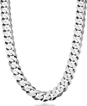 Miabella Italian Solid 925 Sterling Silver 12mm (1/2 Inch) Diamond-Cut Cuban Link Curb Chain Necklace For Men Made in Italy