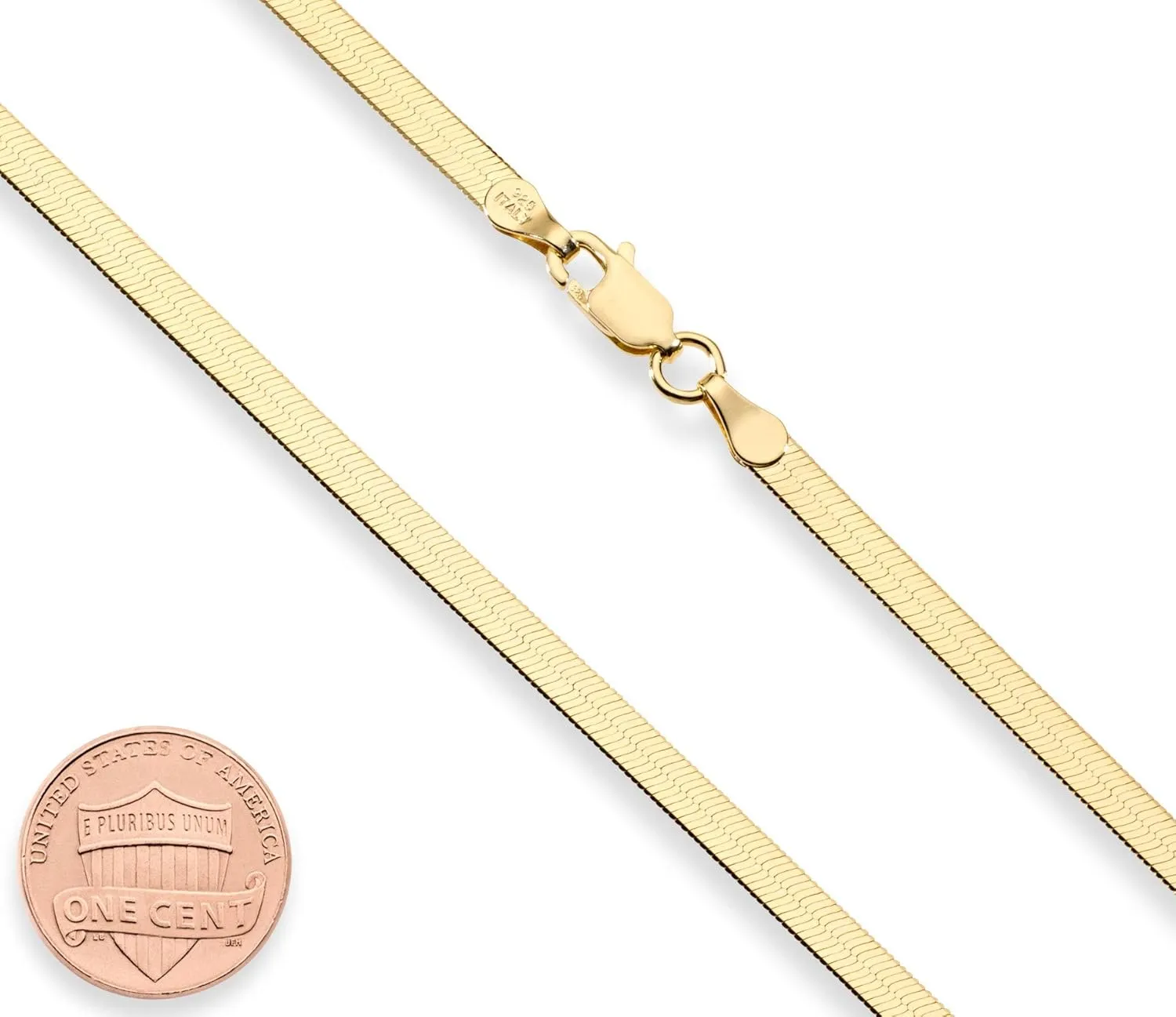 Miabella Italian Solid 925 Sterling Silver, 18Kt Gold Plated 3.5mm Flexible Flat Herringbone Chain Necklace for Women, Made in Italy