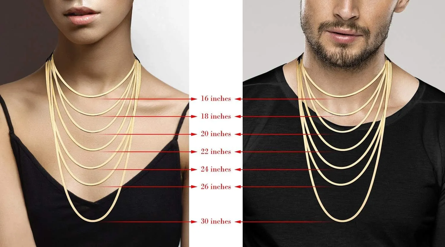 Miabella Italian Solid 925 Sterling Silver, 18Kt Gold Plated 3.5mm Flexible Flat Herringbone Chain Necklace for Women, Made in Italy