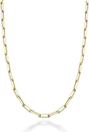 Miabella Italian Solid 925 Sterling Silver, 18Kt Gold Plated 3mm Paperclip Link Chain Necklace for Women Men, Made in Italy