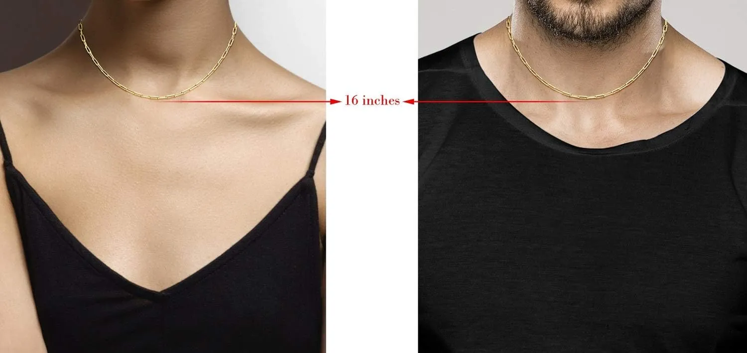 Miabella Italian Solid 925 Sterling Silver, 18Kt Gold Plated 3mm Paperclip Link Chain Necklace for Women Men, Made in Italy